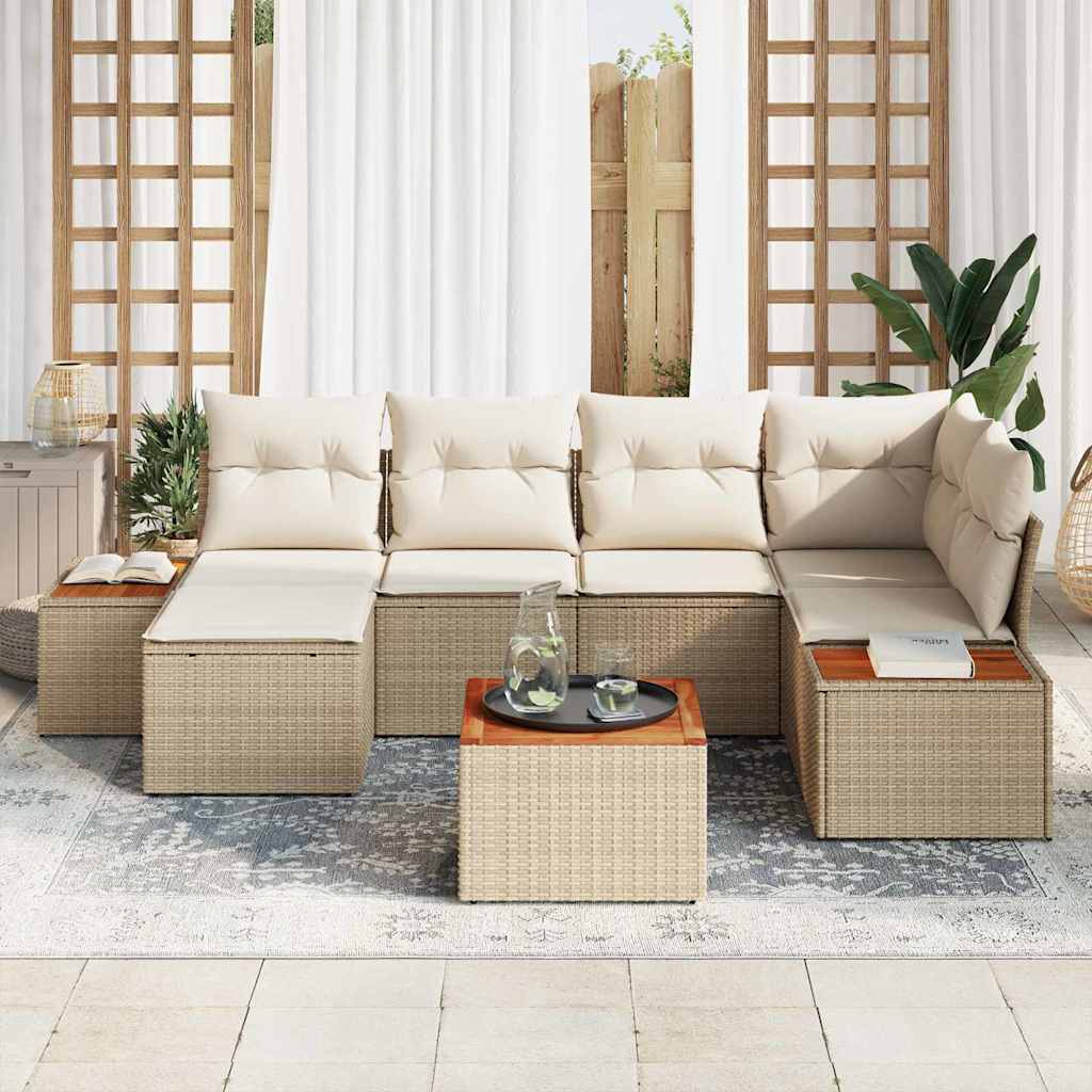 Gartensofa-set 7 stk. Beige Poly-Rattan