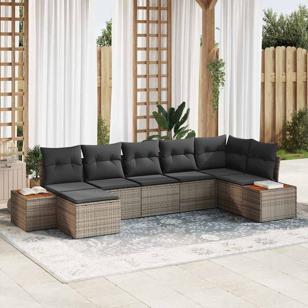 Gartensofa-set mit Kissen 7 pcs Grau Poly-Rattan