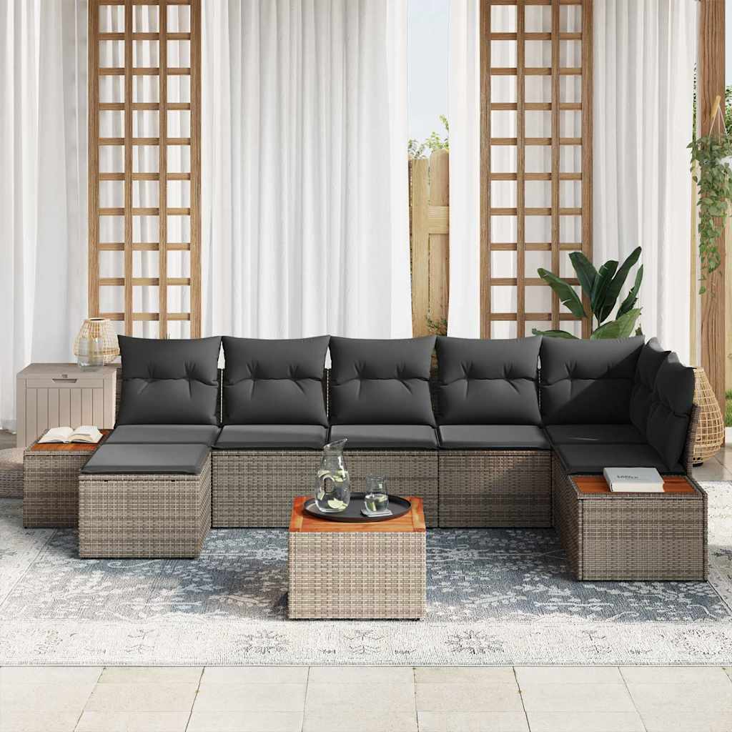 Gartensofa-set mit Kissen 8 pcs Grau Poly Rattan