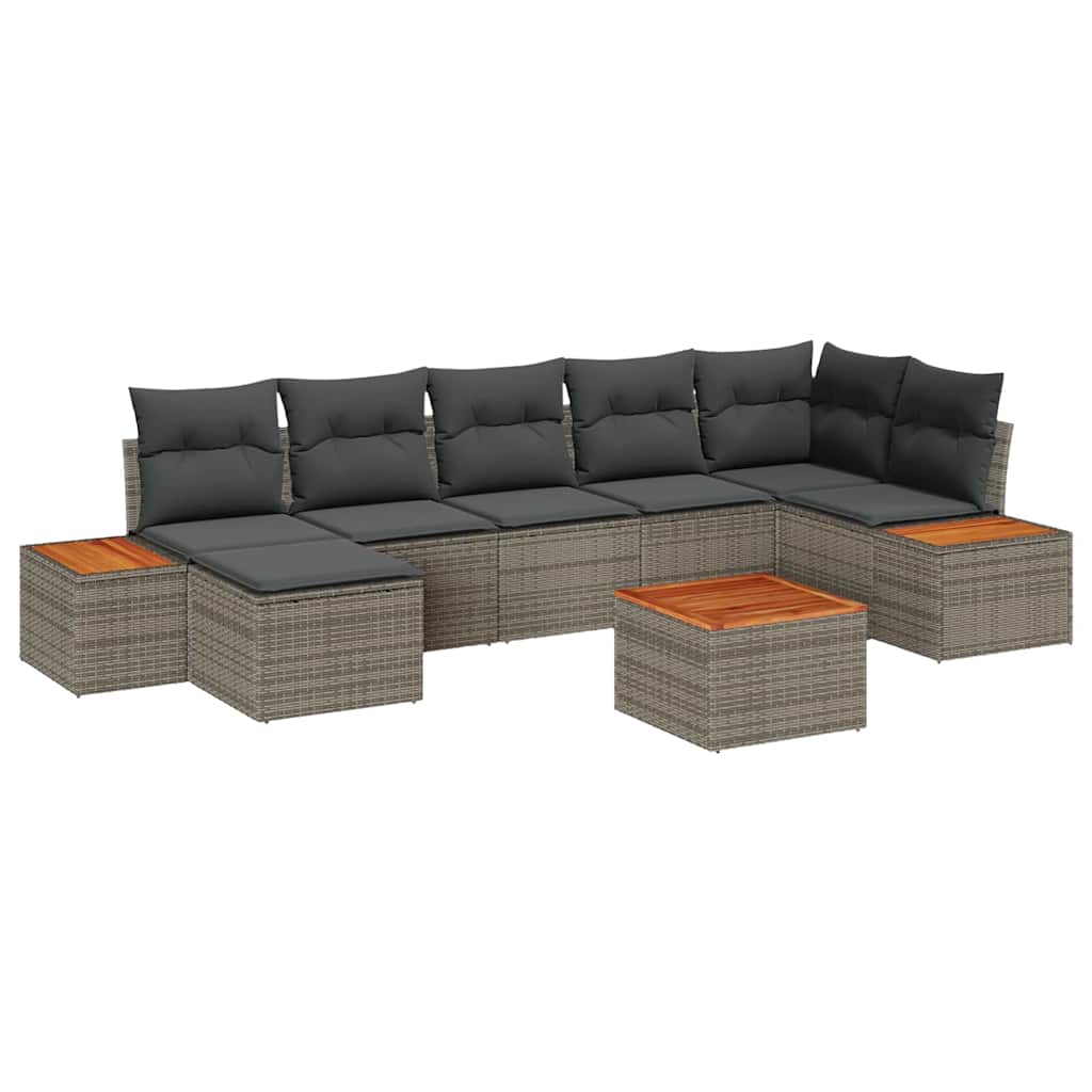 Gartensofa-set mit Kissen 8 pcs Grau Poly Rattan