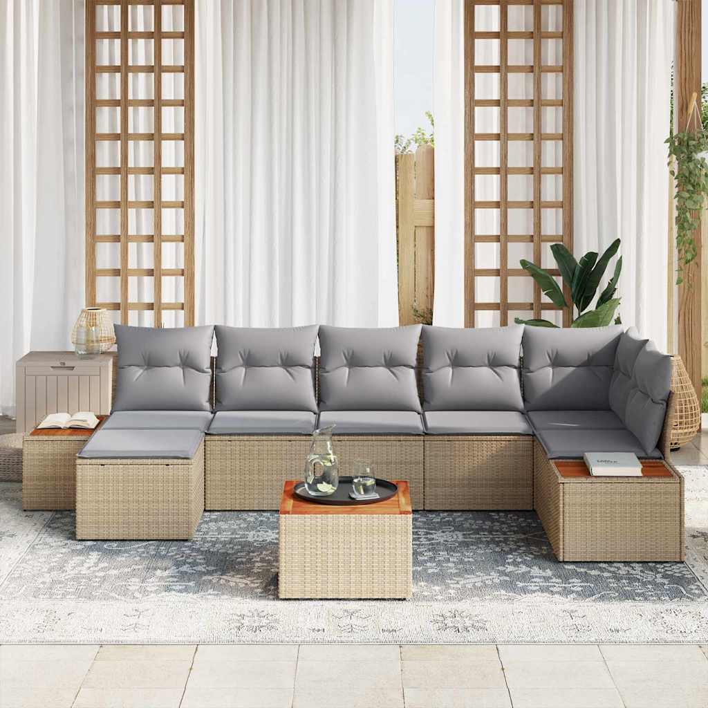 Gartensofa-set mit Kissen 8 pcs Beige Poly Rattan