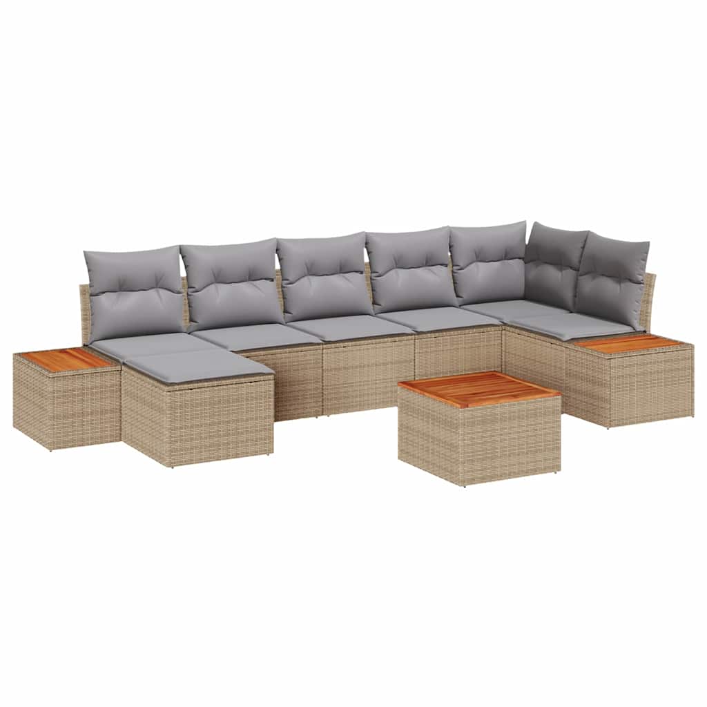 Gartensofa-set mit Kissen 8 pcs Beige Poly Rattan
