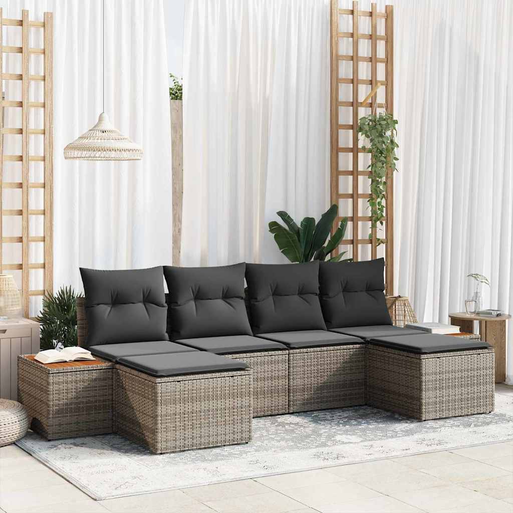 Gartensofa-set 6 stk. Grau Poly-Rattan