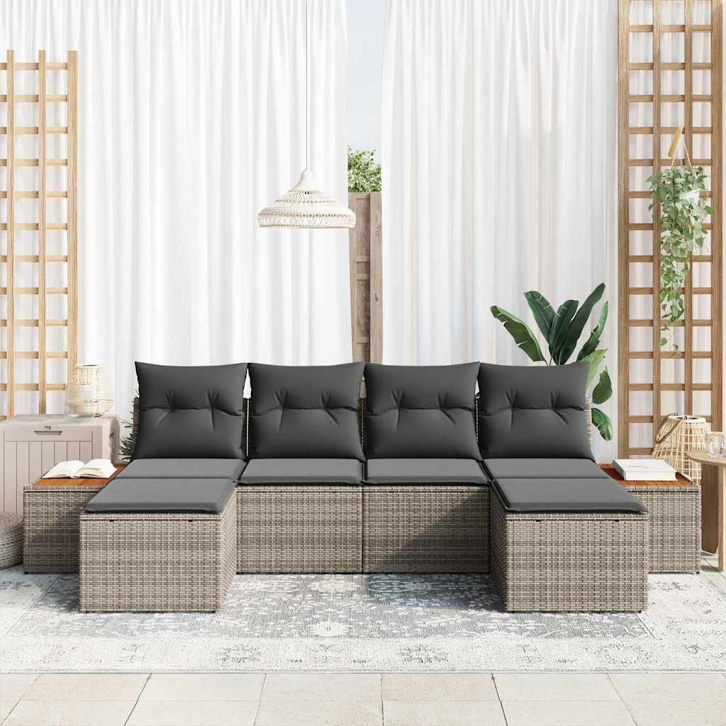 Gartensofa-set 6 stk. Grau Poly-Rattan