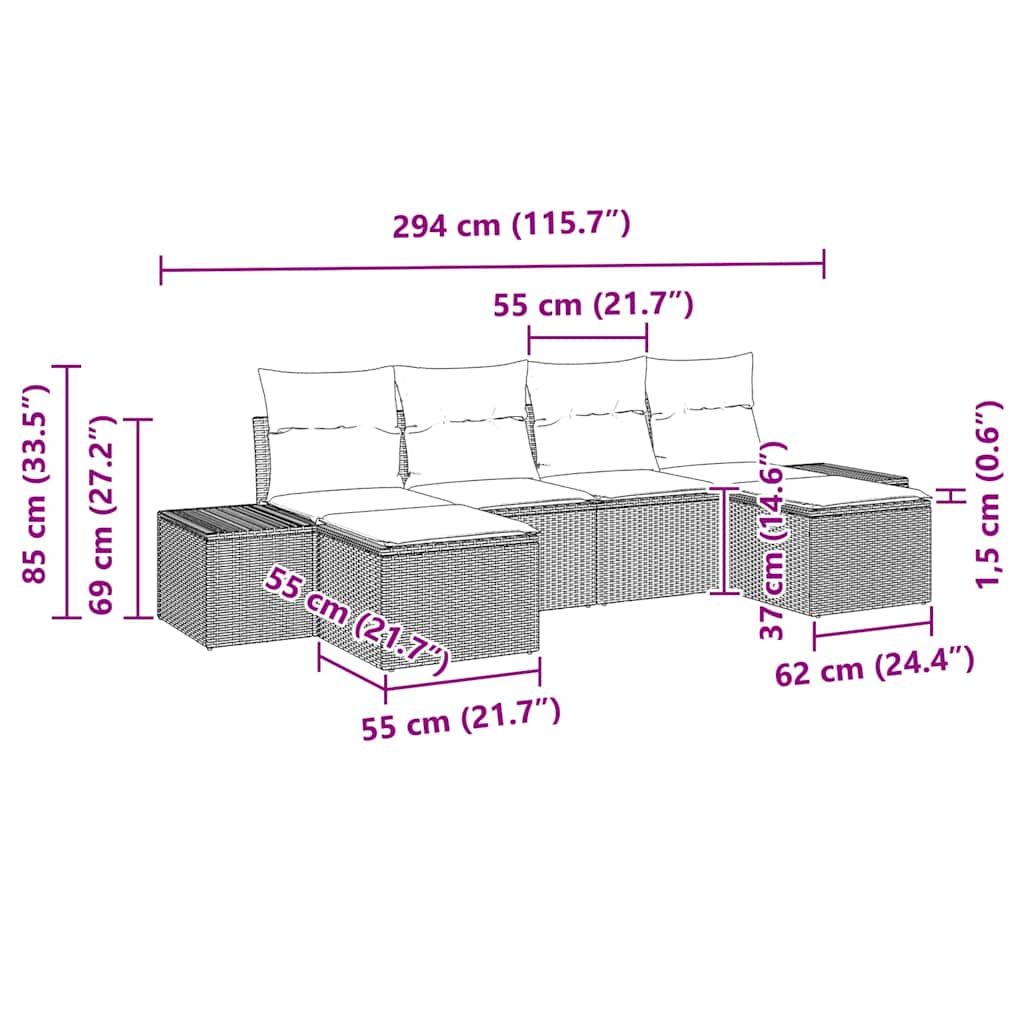 Gartensofa-set 6 stk. Grau Poly-Rattan