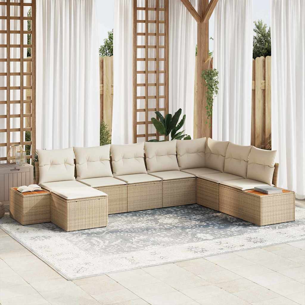 Gartensofa-set mit Kissen 8 pcs Beige Poly Rattan