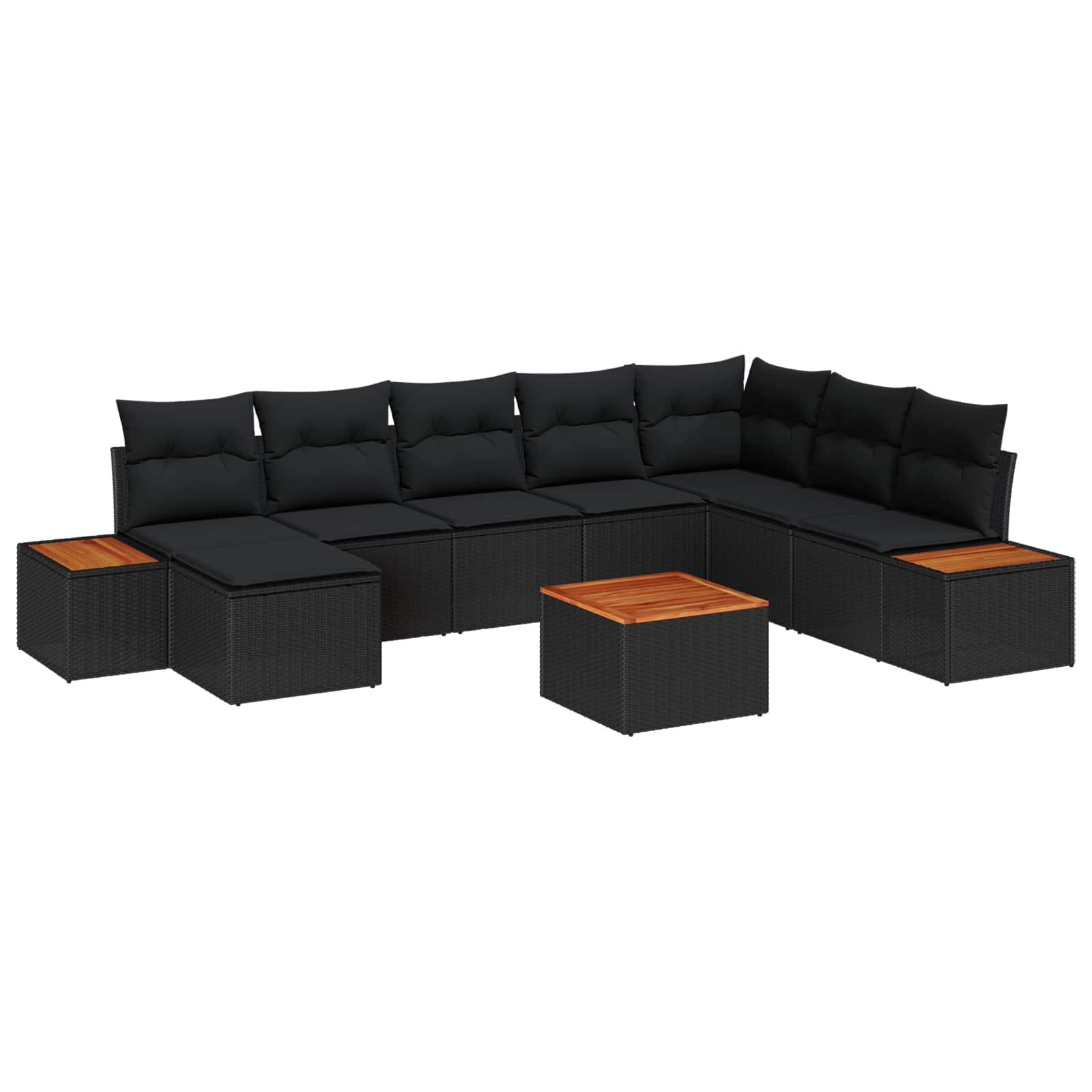 Gartensofa-set 9 stk. Schwarz Poly Rattan