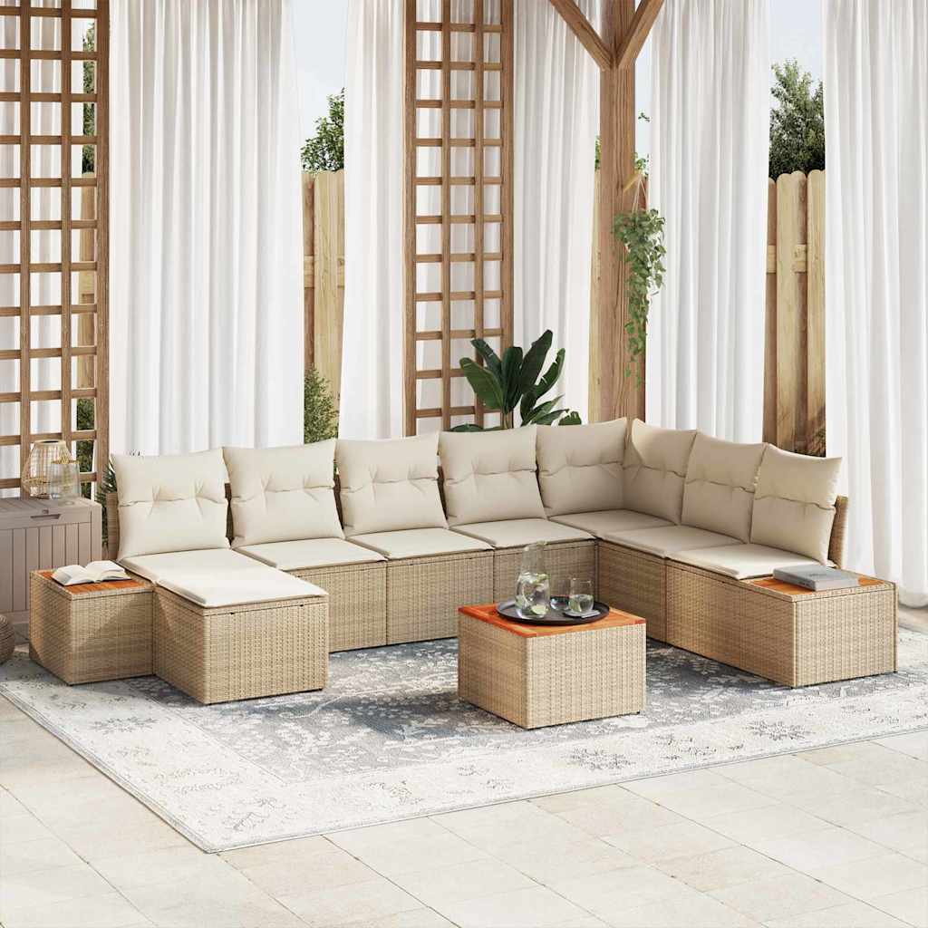 Gartensofa-set mit Kissen 9 pcs Beige Poly Rattan
