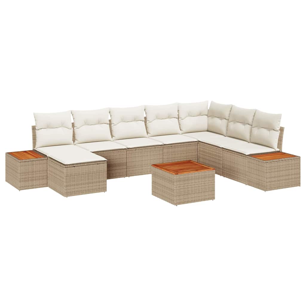 Gartensofa-set mit Kissen 9 pcs Beige Poly Rattan