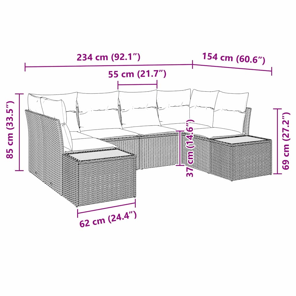 Gartensofa-set 6 stk. Grau Poly-Rattan