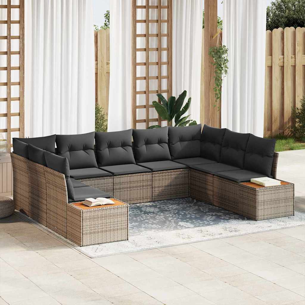 Gartensofa-set 9 stk. Grau Poly Rattan