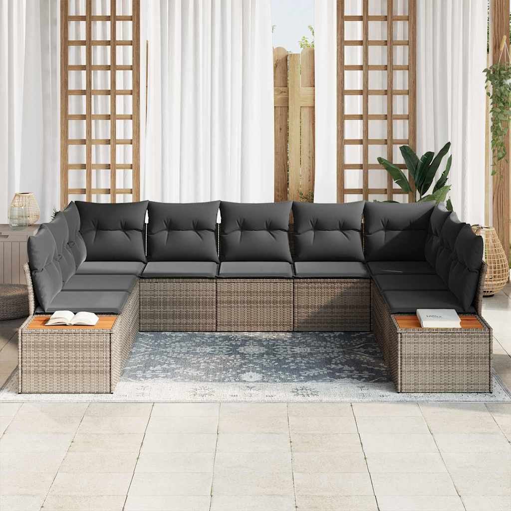 Gartensofa-set 9 stk. Grau Poly Rattan