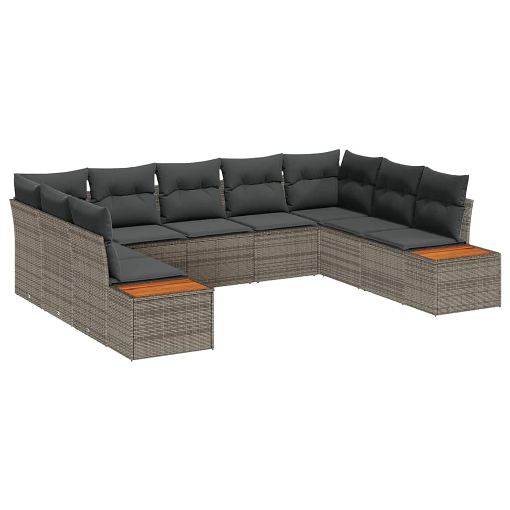 Gartensofa-set 9 stk. Grau Poly Rattan