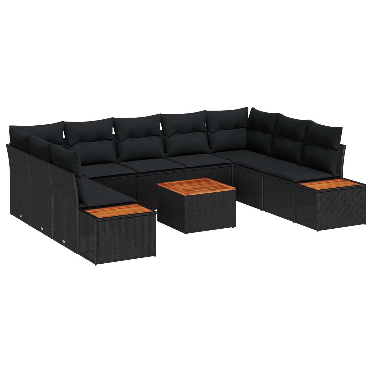 Gartensofa-set 10 Stk. Schwarz Poly Rattan