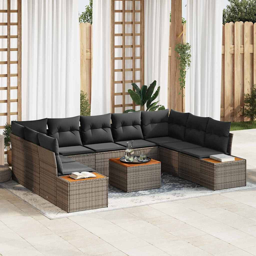 Gartensofa-set 10 Stk. Grau Poly Rattan