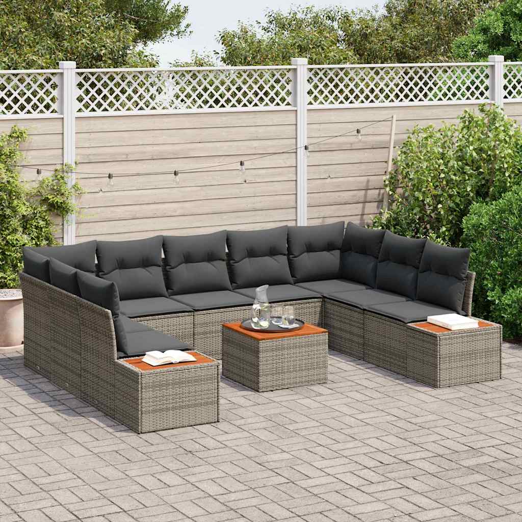 Gartensofa-set 10 Stk. Grau Poly Rattan