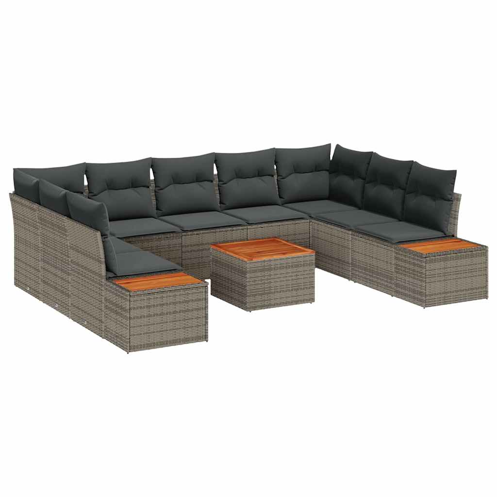 Gartensofa-set 10 Stk. Grau Poly Rattan