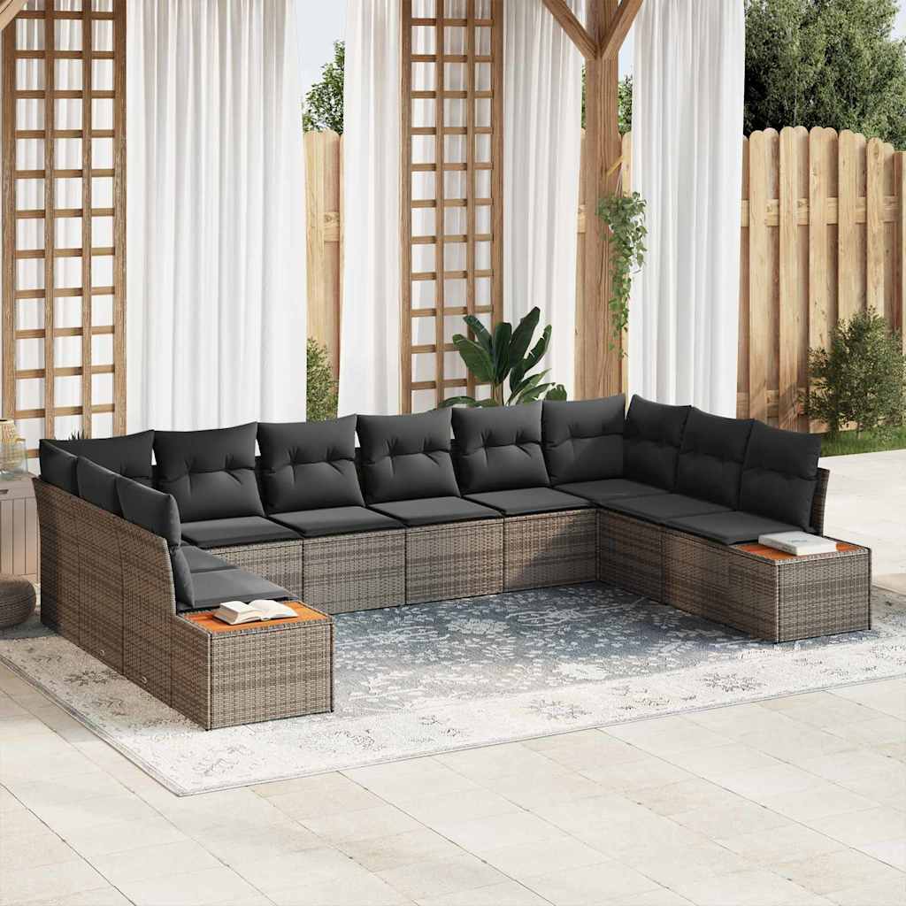 Gartensofa-set 10 stk. Grau Poly Rattan