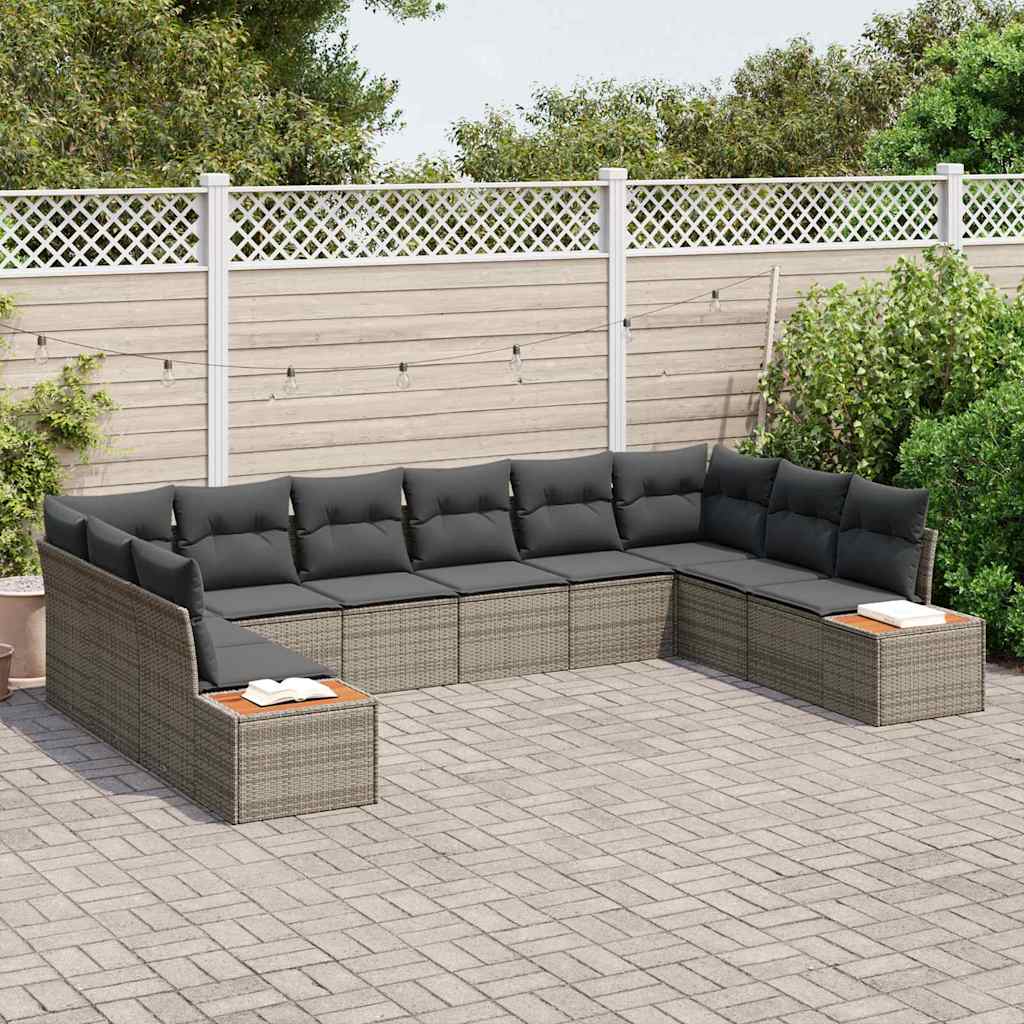 Gartensofa-set 10 stk. Grau Poly Rattan