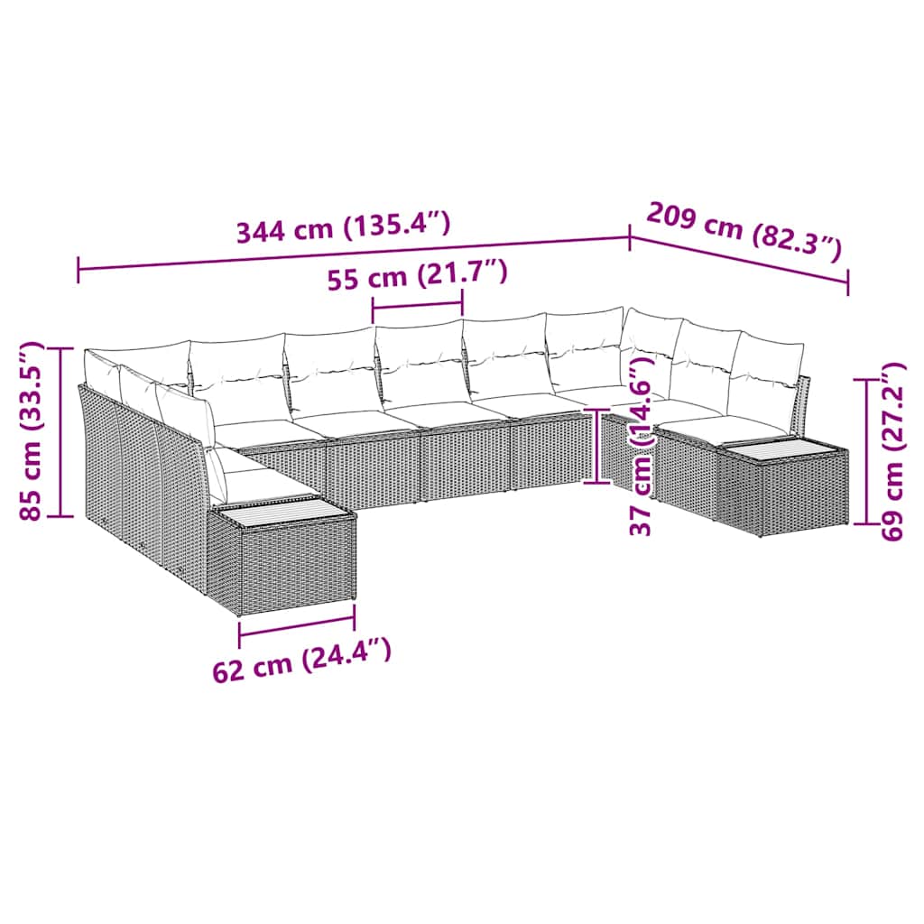 Gartensofa-set 10 stk. Grau Poly Rattan