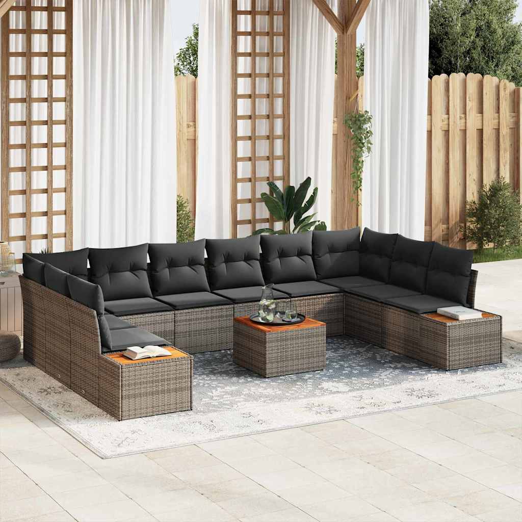 Gartensofa-set mit Kissen 11 pcs Grau Poly Rattan