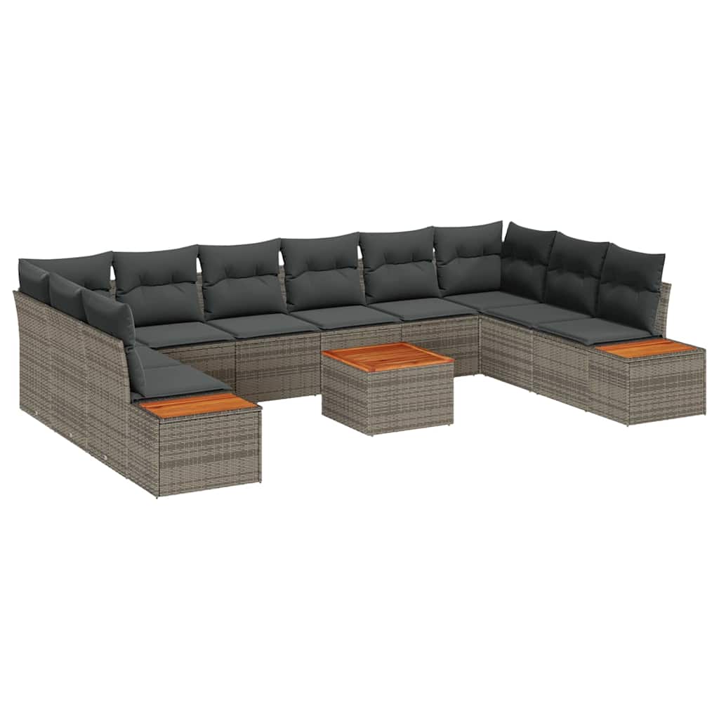 Gartensofa-set mit Kissen 11 pcs Grau Poly Rattan