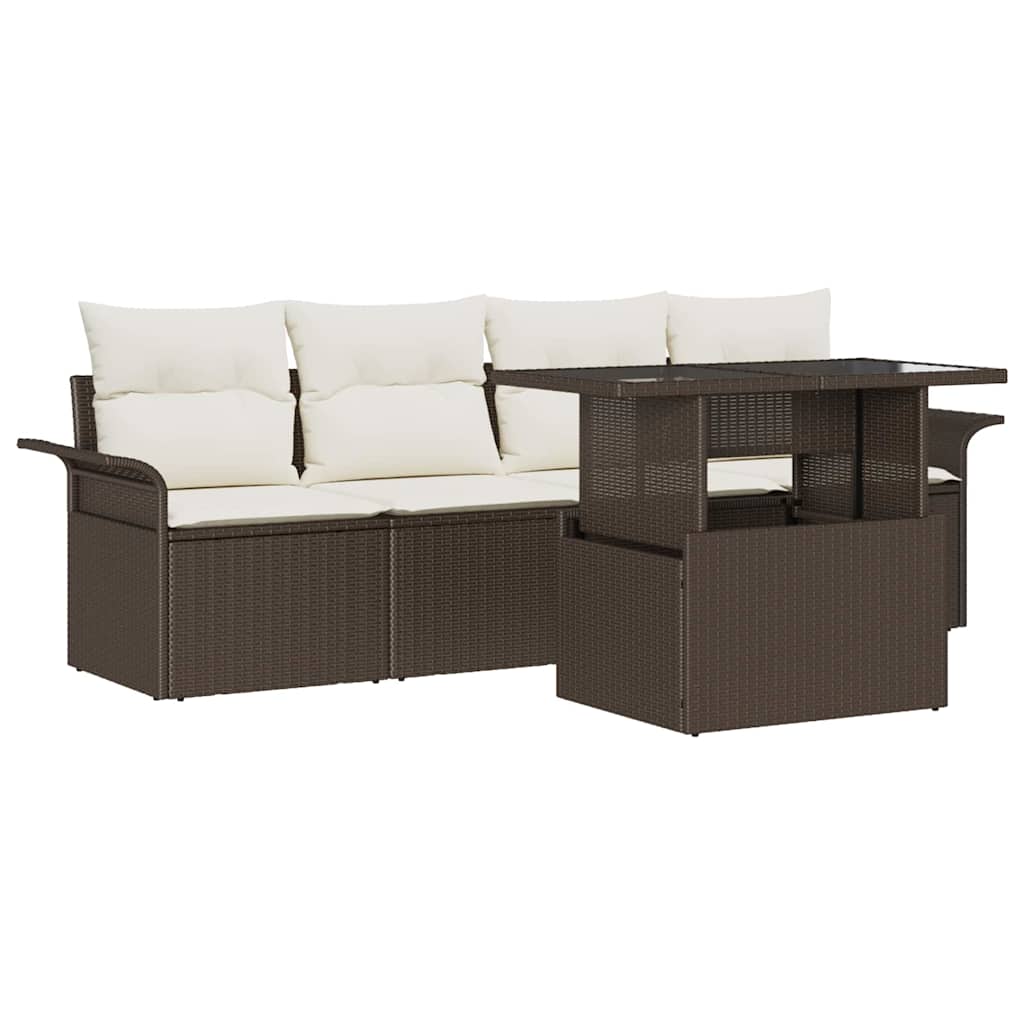 Gartensofa-set mit Kissen 5 pcs Braun Poly-Rattan