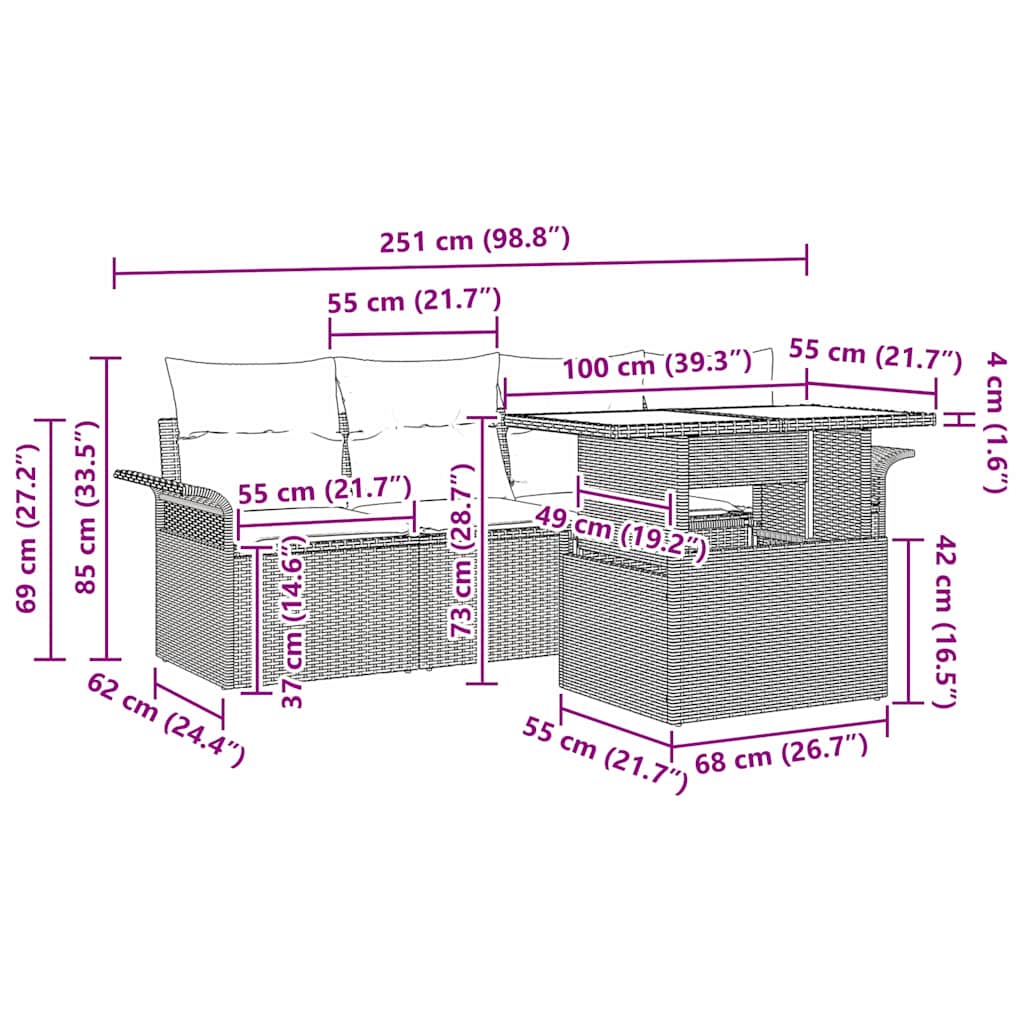 Gartensofa-set 5 stk. Grau Poly-Rattan