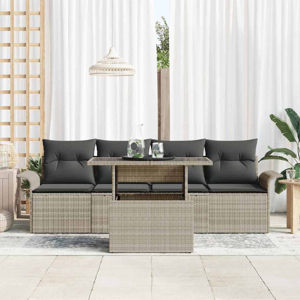 Gartensofa-set mit Kissen 5 pcs Hellgrau Poly-Rattan
