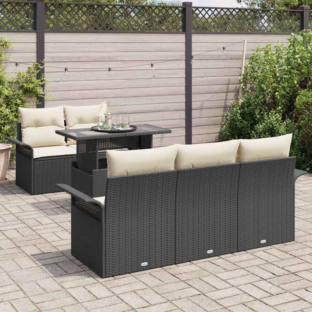 Gartensofa-set 6 stk. Schwarz Poly-Rattan