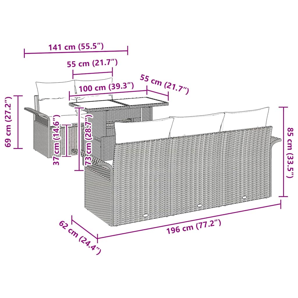 Gartensofa-set 6 stk. Grau Poly-Rattan