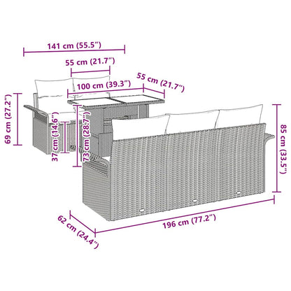 Gartensofa-set 6 stk. Schwarz Poly-Rattan