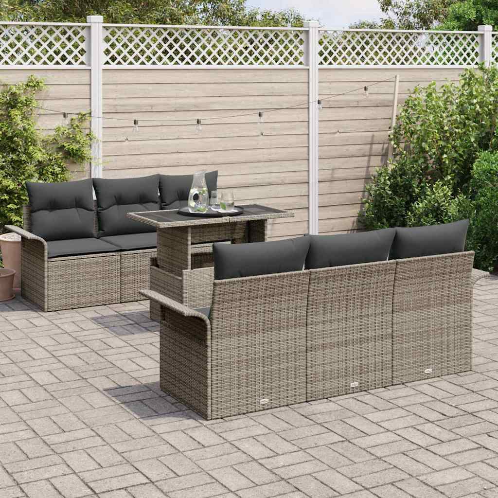 Gartensofa-set 7 Stk. Grau Poly-Rattan