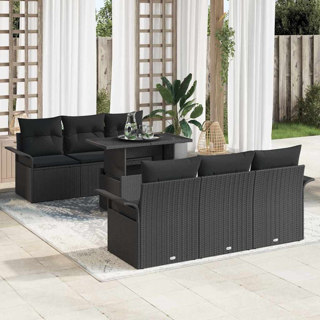 Gartensofa-set 7 stk. Schwarz Poly-Rattan