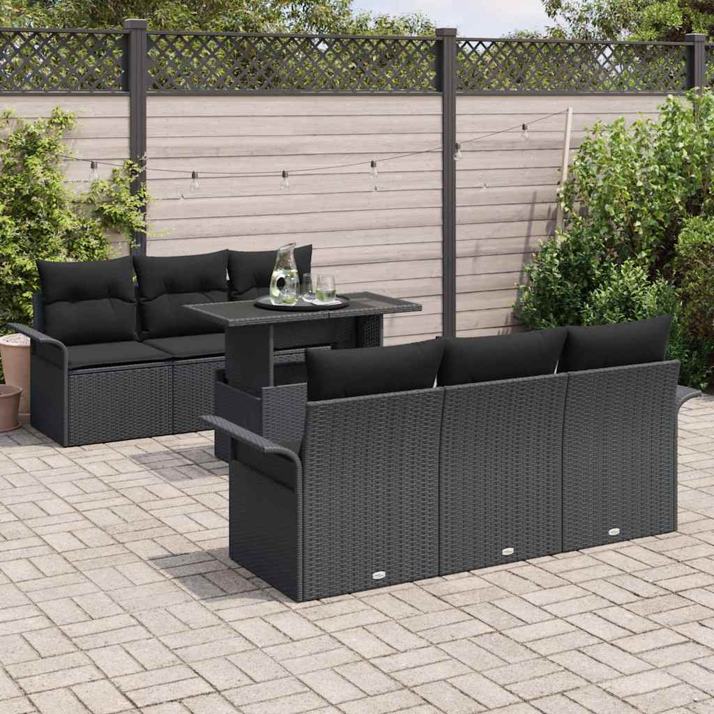 Gartensofa-set 7 stk. Schwarz Poly-Rattan
