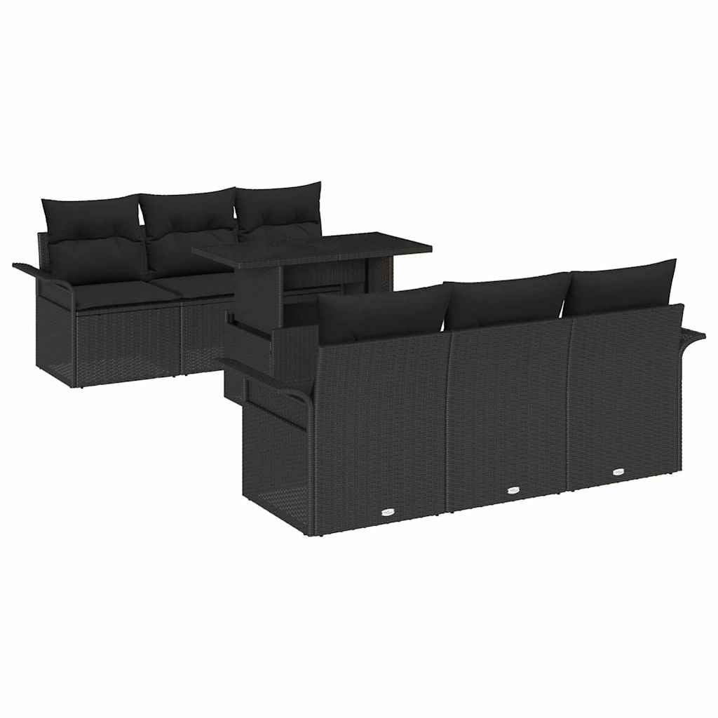 Gartensofa-set 7 stk. Schwarz Poly-Rattan