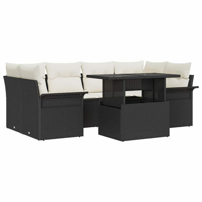Gartensofa-set 7 stk. Schwarz Poly-Rattan