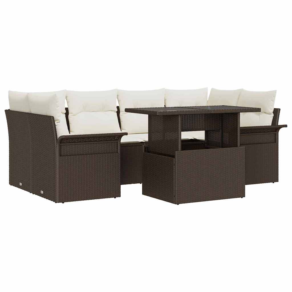 Garten-Sofa-Set mit Kissen 7 pcs Braun Poly-Rattan