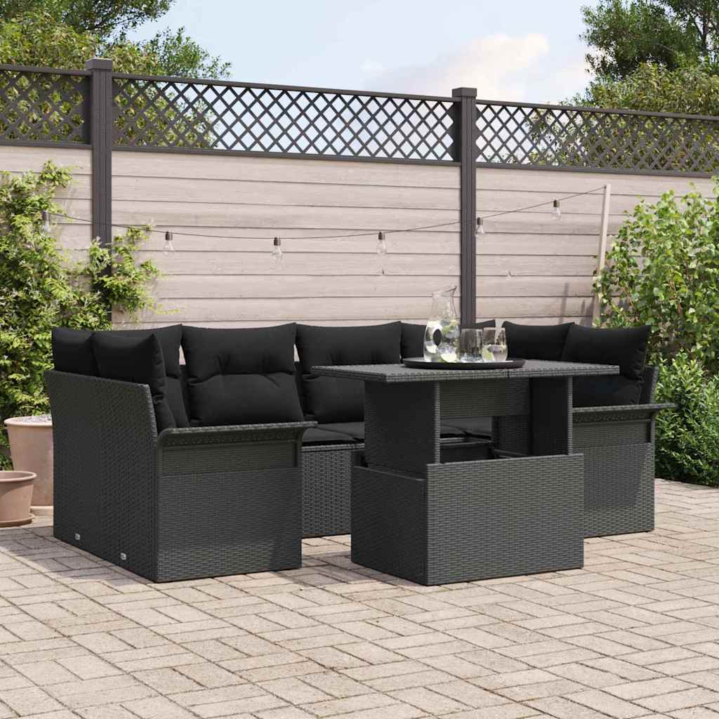 Gartensofa-set 7 stk. Schwarz Poly-Rattan