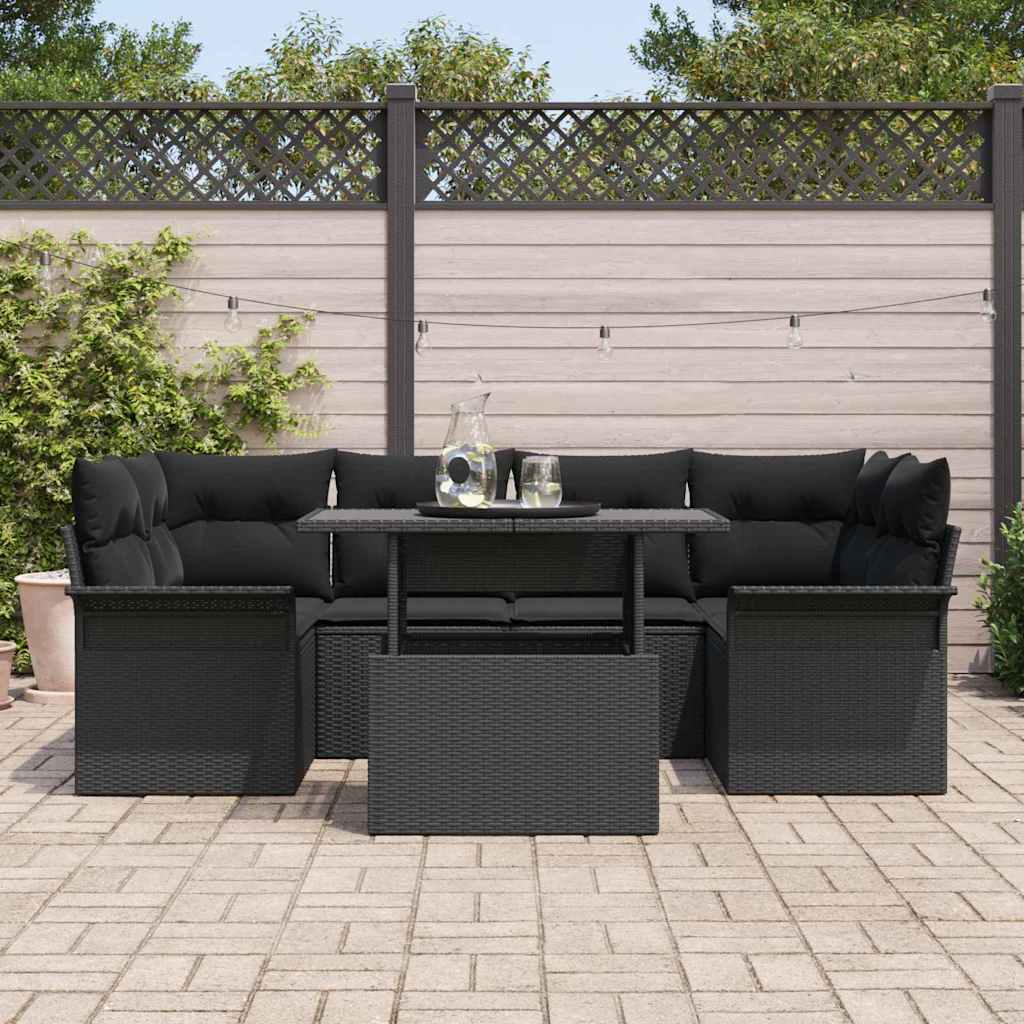 Gartensofa-set 7 stk. Schwarz Poly-Rattan