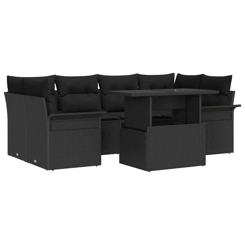 Gartensofa-set 7 stk. Schwarz Poly-Rattan