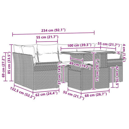 Gartensofa-set 7 stk. Schwarz Poly-Rattan