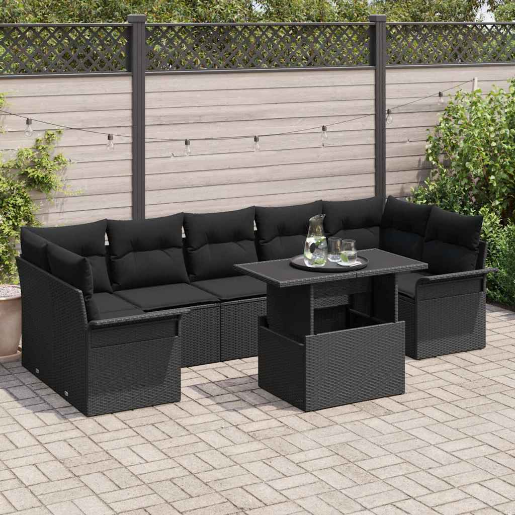 Gartensofa-set 8 stk. Schwarz Poly-Rattan