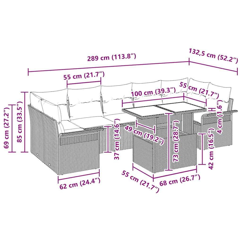 Gartensofa-set 8 stk. Schwarz Poly-Rattan