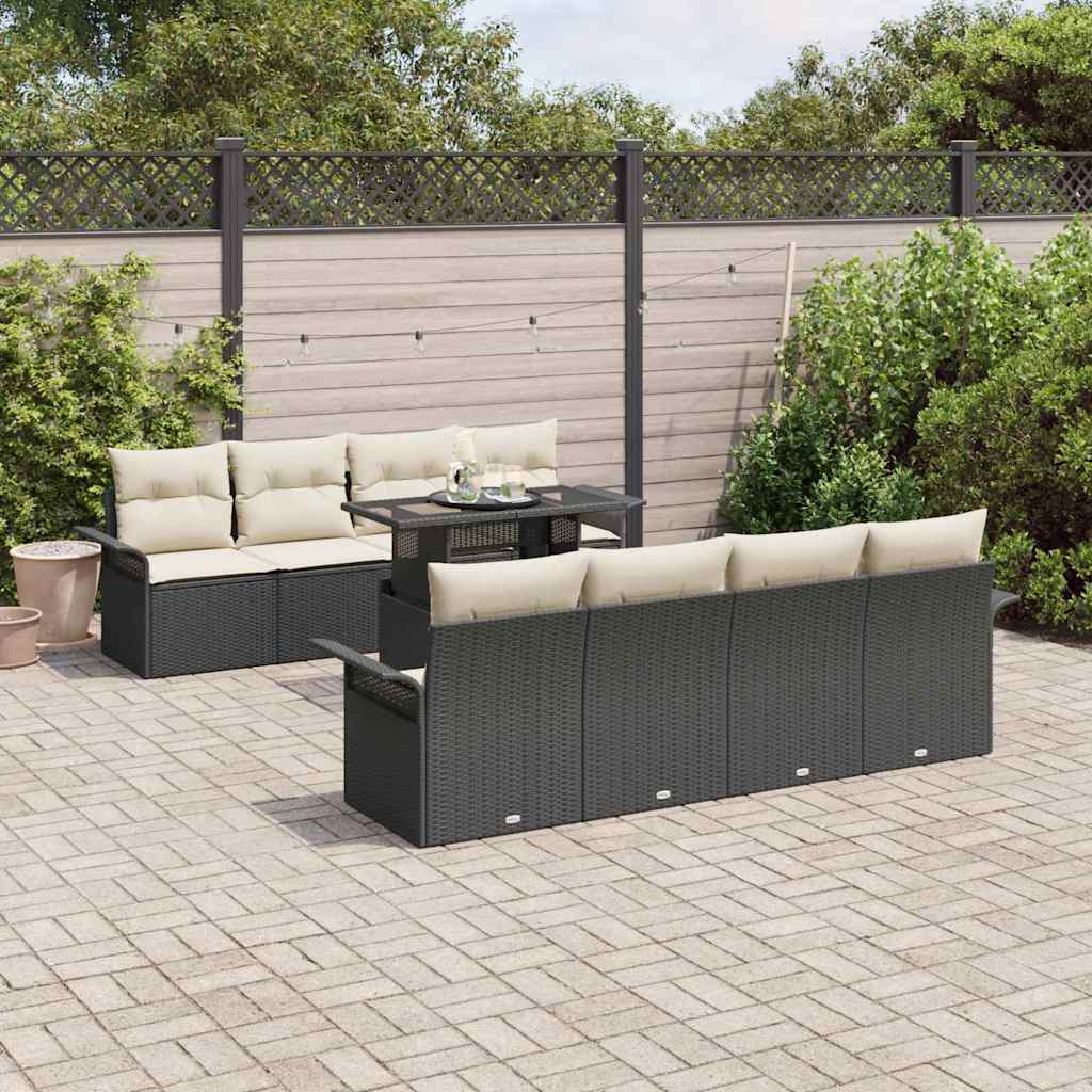 Gartensofa-set 9 stk. Schwarz Poly-Rattan