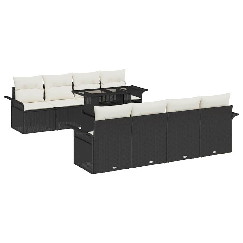 Gartensofa-set 9 stk. Schwarz Poly-Rattan