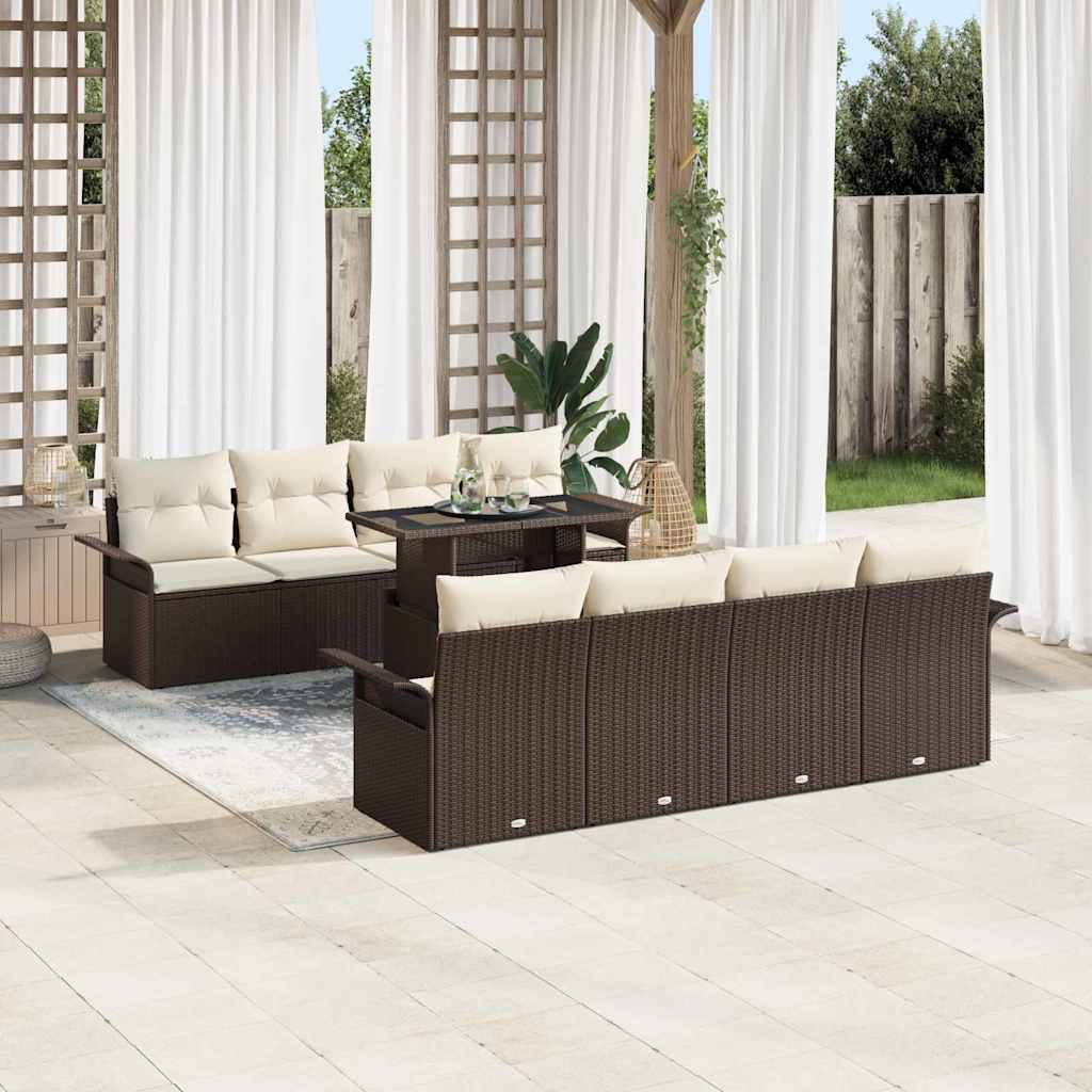 Gartensofa-set mit Kissen 9 pcs Braun Poly-Rattan
