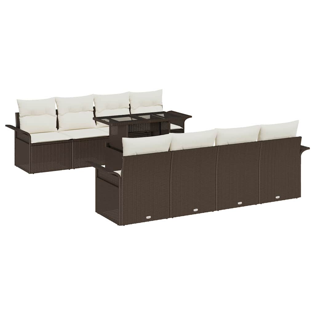 Gartensofa-set mit Kissen 9 pcs Braun Poly-Rattan