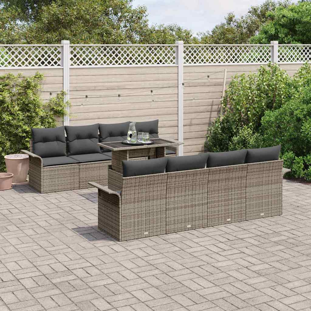 Gartensofa-set 9 stk. Grau Poly-Rattan