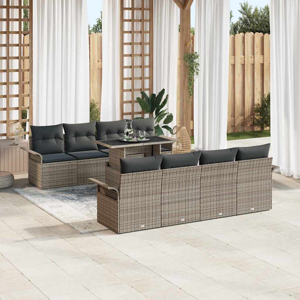 Gartensofa-set 9 stk. Grau Poly-Rattan